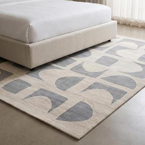 Tapis géométrique abstrait gris moderne, tissé à la main, motif arche et courbe contemporain, pour salon, chambre à coucher, décoration - Product Image 2