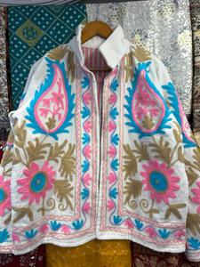 Handmade Suzani Embroidered Velvet Quilted Reversible Eco-Friendly Boho Floral Cotton <b>Jacket</b> (Gift for Her) - Product Image 5