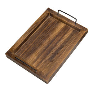 Plateau de service rectangulaire en bois de pin avec poignées en métal Maison rustique et restaurant Plateau de table à manger Décor en bois Plateau souvenir - Product Image 2