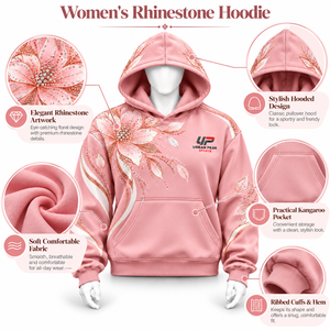 <b>Women's</b> <b>Pink</b> <b>Hoodie</b> with Crystal Rhinestone Floral Sublimation Print Stylish Design and Cozy Everyday Comfort OEM Service - Product Image 6