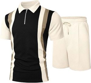Men Summer Knitted Embroidered 100% Cotton Quick Dry Short Sleeve Custom Logo Joggers Suits Set Shirt and Short Set - Product Image 1