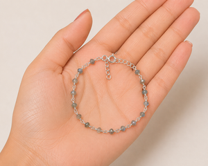 NaturalLabradorite <b>Beaded</b> <b>Bracelet</b> 925 Sterling Silver Minimalist Gemstone Jewelry, Handmade Red Stone <b>Bracelet</b> for Women. - Product Image 1