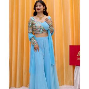 Blusa Plazzo de poliéster y Dupatta con trabajo de hilo y lentejuelas para Salwar Kameez de fiesta - Product Image 4