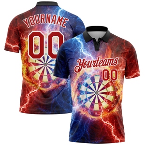 Wholesale Direct OMMIZ INDUSTRY Custom Black Red-White 3D Pattern Design Lightning Flame <b>Dart</b> <b>Board</b> Performance Golf Polo Shirt - Product Image 1