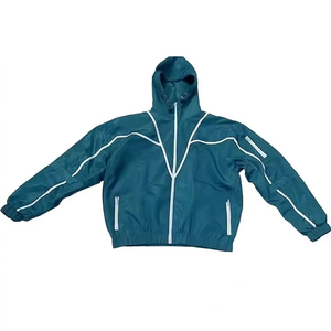 Conjunto de Chaqueta Cortavientos con Capucha y Pantalones Cortos para Hombre, Color Sólido, Poliéster, Secado Rápido, Estilo Deportivo, Ropa de Otoño - Product Image 2