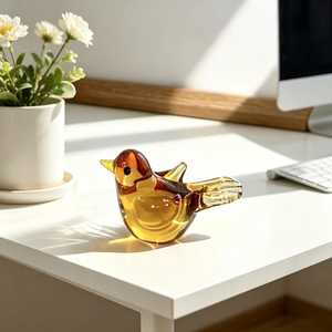 Figurine d'oiseau en verre soufflé à la main, couleur ambre, sculpture animale, pièce d'art décorative, artisanat fait main - Product Image 3