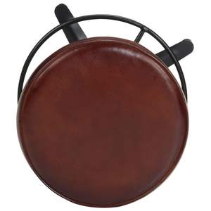 Juego de 2 taburetes de bar de cuero auténtico en color marrón y negro con estructura de hierro con recubrimiento en polvo - Product Image 4