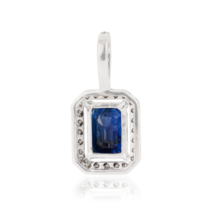OEM ODM Prong Set 7x5 mm Octagon Cut Blue Sapphire & Diamond Halo <b>Pendant</b> <b>Solid</b> 14K White <b>Gold</b> Mother's Day Gift Fine Jewelry - Product Image 6