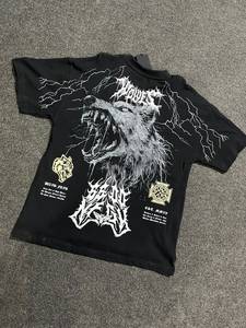 Camiseta Gótica Negra Personalizada para Hombre, Manga Corta, Cuello Redondo, Corte Holgado, Jersey de Poliéster, Estampado Digital, Logotipo en la Espalda - Product Image 2