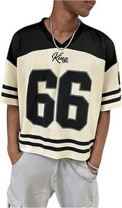 เสื้อยืดโอเวอร์ไซส์ทรงบ็อกซี่ คอวี พิมพ์ลายตัวอักษร สไตล์เรโทร สำหรับฟุตบอล บาสเก็ตบอล ผ้าตาข่าย แห้งเร็ว ผลิตตามสั่ง ขายส่ง 100% - Product Image 5