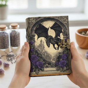 Diario de cuero con estampado de dragón, libro pagano de fantasía oscura, papel con borde deshilachado antiguo, hechizo oculto hecho a mano, tapa dura - Product Image 3