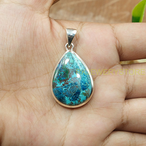 Grand collier pendentif en pierre précieuse azurite bleue |   Argent sterling 925 |   Bijoux uniques en azurite |   Cadeau de Noël pour femme ou petite amie - Product Image 5