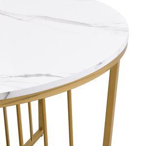 Modern 2-Piece White and Marbling Top <b>Coffee</b> <b>Table</b> Set with Gold Base <b>Nesting</b> <b>Round</b> Design - Product Image 5