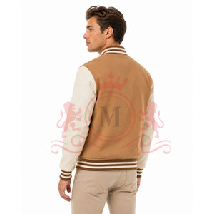 Chaqueta Letterman Beige Camel Más Vendida, Tejido Suave, Mangas en Contraste, Puños Acanalados, Atuendo Elegante de Moda Urbana - Product Image 2