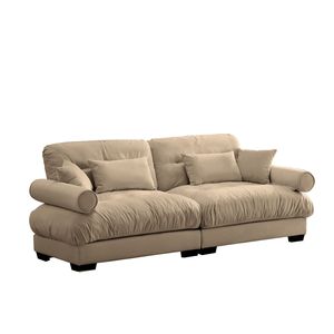 Grande Divano Moderno a Due Posti in Velluto con Braccioli Imbottiti e Cuscini Decorativi per il Soggiorno - Product Image 5