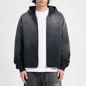 Sudadera con capucha extragrande para hombre, con cremallera, de algodón French Terry teñido, color liso, anti-bolitas, estilo casual - Product Image 6
