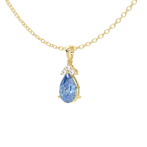 Collar con Colgante de Zafiro Azul Corte Pera, Oro Sólido de 14k/18k, Tres Diamantes Redondos Cultivados en Laboratorio, Elegantes Gotas Solitarias IGI - Product Image 6