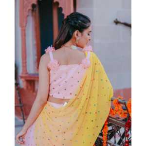 Ensemble de costume en mousseline de soie respirante rose flamant pour femme avec matière en georgette - Taille XS - Product Image 4