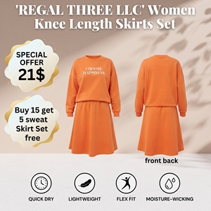 Women's A-Line Sweatshirt Loose Fit Drop Shoulder Fleece Print <b>Skirt</b> Set Casual 100% Cotton Comfortable Two Piece <b>Skirt</b> Set - Product Image 1