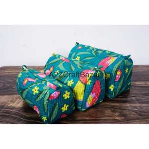 Ensemble de trousses de voyage légères en coton durable à motif pompon avec fermeture éclair, écologiques et réutilisables, 3 tailles moyennes pour le rangement de maquillage - Product Image 4