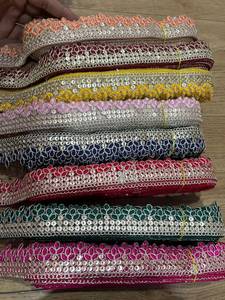 Multicolor Floral Petal Scallop <b>Net</b> Lace Border Silver Zari & Sequin Embroidered Trim for Saree Dupatta Garments - Product Image 3