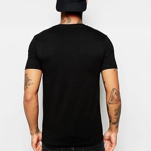 T-shirt en coton noir à col en V pour homme, coupe ajustée, manches courtes, jersey décontracté, couleur unie, haut basique - Product Image 3