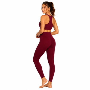Conjunto de Yoga Premium para Mujer, 3 Piezas, Bra Deportivo, Leggings, Color Sólido Personalizado, Cintura Alta, Ropa Deportiva para Gimnasio, Sin Costuras, Anti-UV - Product Image 3