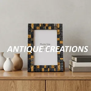 Handcrafted Blue and <b>Gold</b> Mosaic Bone Inlay <b>Photo</b> <b>Frame</b> 4x6 Decorative Wooden Picture <b>Frame</b> Vintage Woven Pattern - Product Image 4