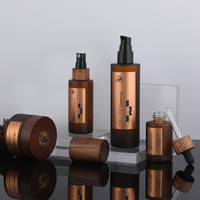 Juego de Envases de Cosméticos Ecológicos de Madera de Fresno, Juego de Viaje para el Cuidado de la Piel, Botella de Vidrio Ámbar con Tapa de Bambú, Impresión Personalizada