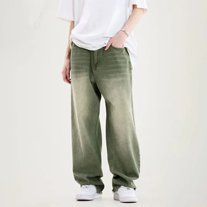 Baggy Mid Waist Lightweight Straight Denim <b>Jeans</b> for <b>Men</b> Relaxed Fit Casual Pants Plain Dyed OEM Service Designed Style Comfort - Product Image 5