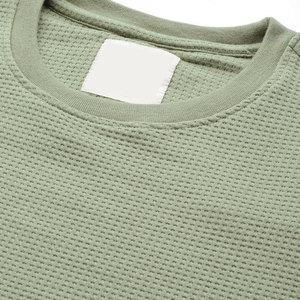 Camiseta de Manga Larga para Hombre, Cuello Redondo, Tejido Waffle, Color Sólido, Transpirable, Corte Regular, Verde - Product Image 5