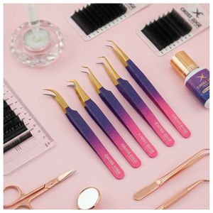 Pince à cils professionnelle à pointe en fibre, en acier inoxydable, 45 et 90 degrés, pour extensions de cils, volume, éventail et cils classiques, ensemble de pinces. - Product Image 3