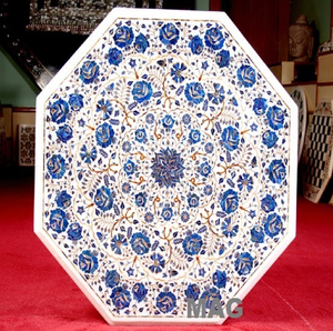 Tablero redondo de mármol negro con un delicado borde floral de nácar y un medallón central en forma de roseta, al por mayor. - Product Image 4