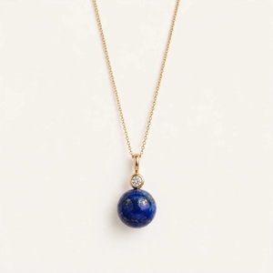 Collier Pendentif Minimaliste Personnalisé en Lapis Lazuli Naturel et Zircon, 16mm, en Laiton Plaqué Or, Argent ou Or Rose, Vente en Gros - Product Image 1