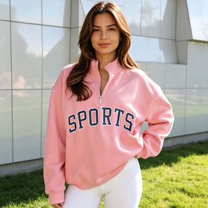 <b>Women's</b> Oversized <b>Quarter</b>-<b>Zip</b> Knitted Eco-Friendly Sweatshirt Red Sport Letter Print Fleece Long Sleeve Stand Collar Spring - Product Image 6