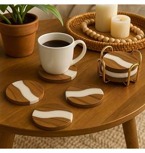Classic Wooden & Resin <b>Heat</b> Resistant Round <b>Coaster</b> - Product Image 1