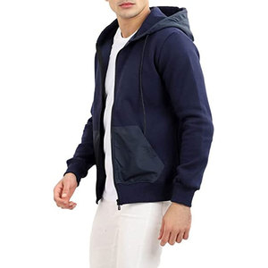 Sweat-shirt à capuche zippé bleu marine pour homme, coupe classique, décontracté, couleur unie, en molleton bouclette, idéal pour l'automne - Product Image 2