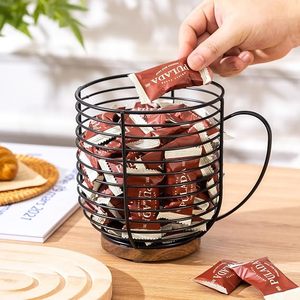 Canasta para Frutas en Forma de Taza de Metal Negro con Base y Asa de Madera Natural, Organizador Decorativo para la Encimera de la Cocina - Product Image 2