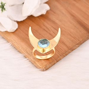 Sky Blue Topaz Gemstone Hydro Brass <b>Ring</b> for Women Gold Plated <b>Adjustable</b> Trendy Jewelry - Product Image 4