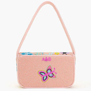 Sacs de rangement, Sac à bandoulière rose perlé, Sac de voyage en paille fait main à double compartiment, avec motif floral papillon personnalisé et perles de verre - Product Image 2