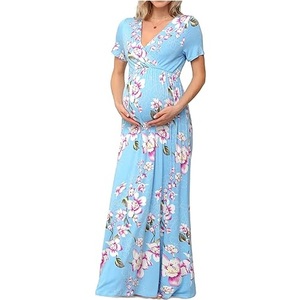 Elegante Vestido de Maternidad de Gasa para Boda, Largo hasta la Rodilla, Cintura Natural, Sujetador Incorporado, Estampado Floral, Vestidos de Maternidad con Cintura Imperio - Product Image 2