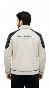 ONETEN APPAREL <b>Men</b> Streetwear Color Block Fleece Zip-Up Quilted Leather <b>Jacket</b> with Turn-Down Collar Winter OEM Service - Product Image 6