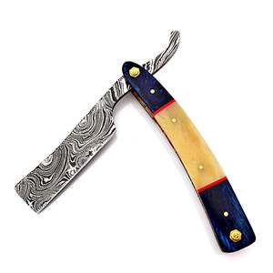 MORTAL SAGA Rasoir droit artisanal en acier Damas traditionnel, léger 400g, haut de gamme, pour barbier, manche en corne de cerf - Product Image 5