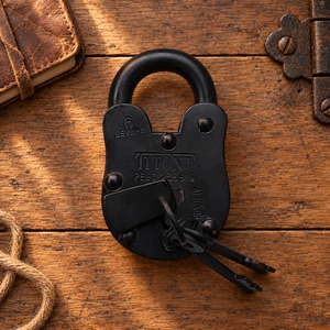 SHUBHAM Vintage Black Iron Padlock with Traditional Keys Heavy Duty Antique Style Lock for <b>Door</b> Gate Trunk Cabinet Hardware - Product Image 3