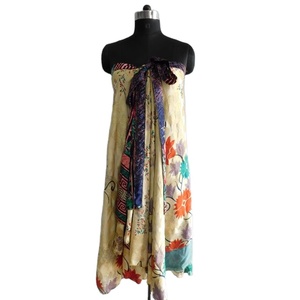Sari en soie imprimé floral fait à la main jupe longue Vintage 2 couches Magic Wrap réversible femmes robe jupe d'été colorée - Product Image 1