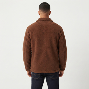 Men's <b>Brown</b> <b>Fleece</b> Jacket With Embroidered Logo Turn-down Collar Polar Sherpa Jacket Casual Winter Wear Loose Fit Sherpa Coat Me - Product Image 5