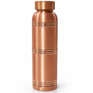 Sculpted Ribbed Solid <b>Copper</b> Flask Triple-Ringed Metallic Chassis & <b>Coin</b>-Edged Closure - Product Image 1