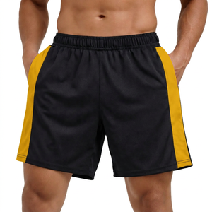 <b>Men</b> Solid <b>Black</b> Athletic <b>Shorts</b> With White Side Elastic Waist Quick Dry Sporty Style Mid Length - Product Image 3
