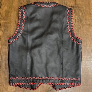 Custom Genuine Cowhide <b>Leather</b> Braided Biker Vest <b>Men's</b> Black Red Handwoven Motorcycle Zip Front Riding <b>Waistcoat</b> Premium - Product Image 2