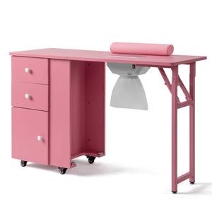 Pink MDF Nail Desk Folding Manicure Station with 2 Drawers and 1 Door Cabinet for Home Beauty or Nail Art Salon - Product Image 3